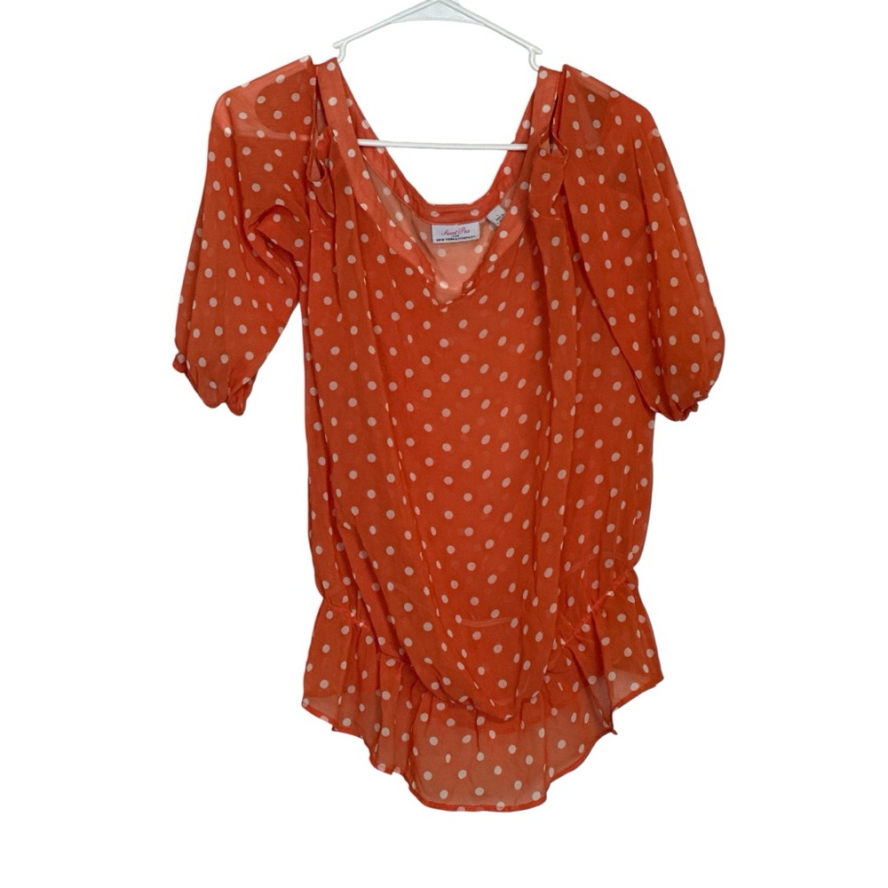 Sweet Pea for New York & Company Orange Polka Dot Cold Shoulder Top – Size Large